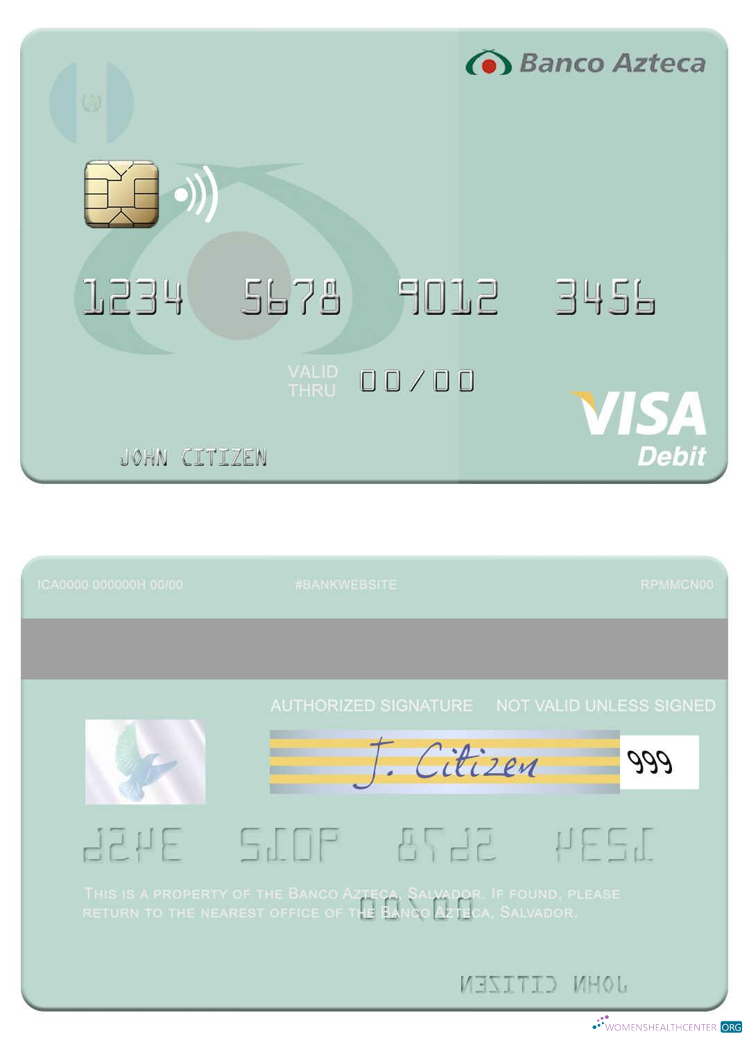 Download Salvador Banco Azteca visa debit card Photoshop template